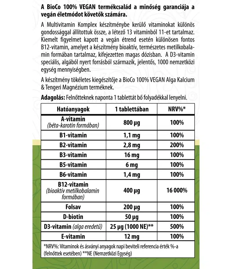 BioCo 100% VEGAN Multivitamin Komplex tabletta - 30db - Image 2