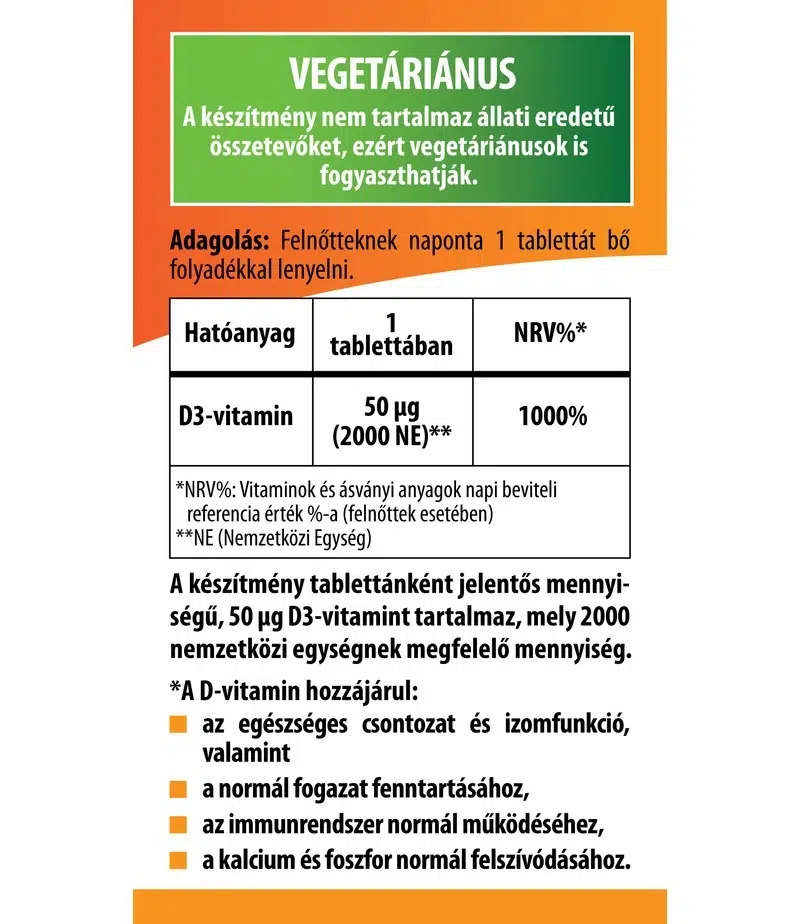 BioCo D3-vitamin 2000NE MEGAPACK tabletta - 100db - Image 2