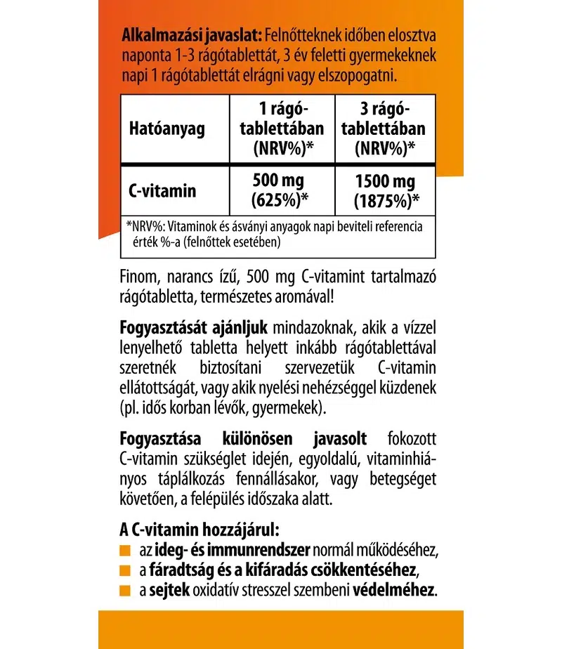 BioCo C-vitamin 500mg narancs ízű rágótabletta - 60db - Image 2