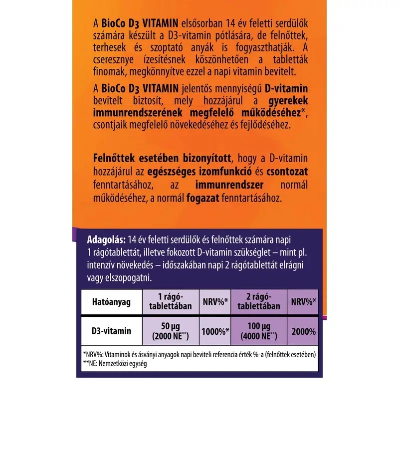 BioCo D3-vitamin 2000NE cseresznyés rágótabletta - 90db - Image 2