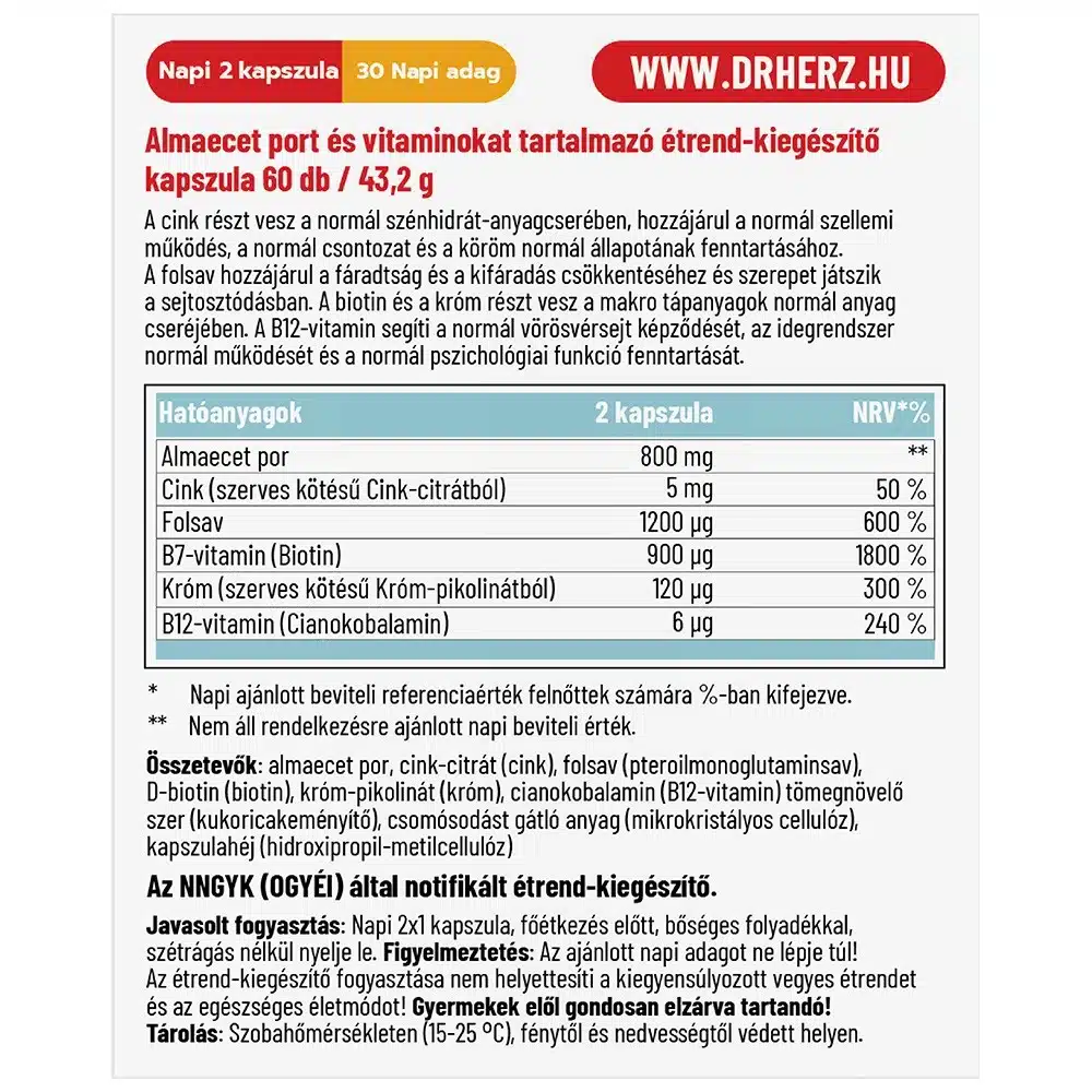 Dr. Herz Almaecet por + Biotin + Folsav kapszula - 60db - Image 2