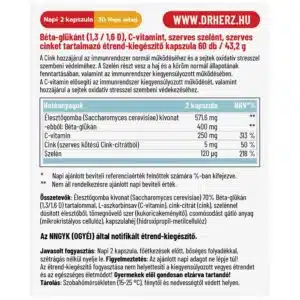 Dr. Herz Béta-Glükán+Szerves Cink, Szelén+C-vitamin kapszula - 60db - Image 2