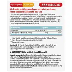 Dr. Herz D3-vitamin Forte 4000NE + Szerves Cink kapszula - 60db - Image 2