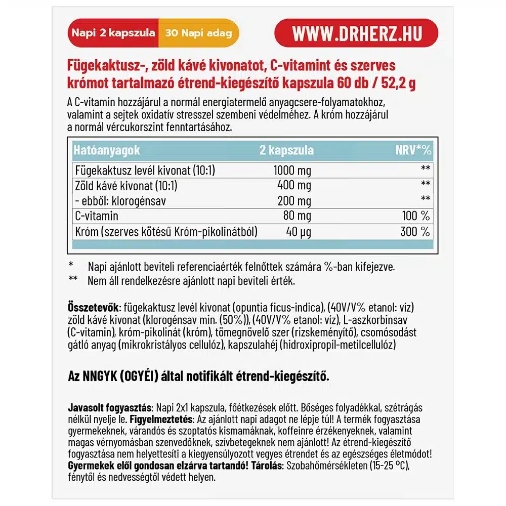 Dr. Herz Fügekaktusz + zöldkávé + C-vitamin kapszula - 60db - Image 2
