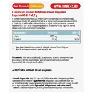 Dr. Herz Lysine - HCL + C-vitamin kapszula - 60db - Image 2