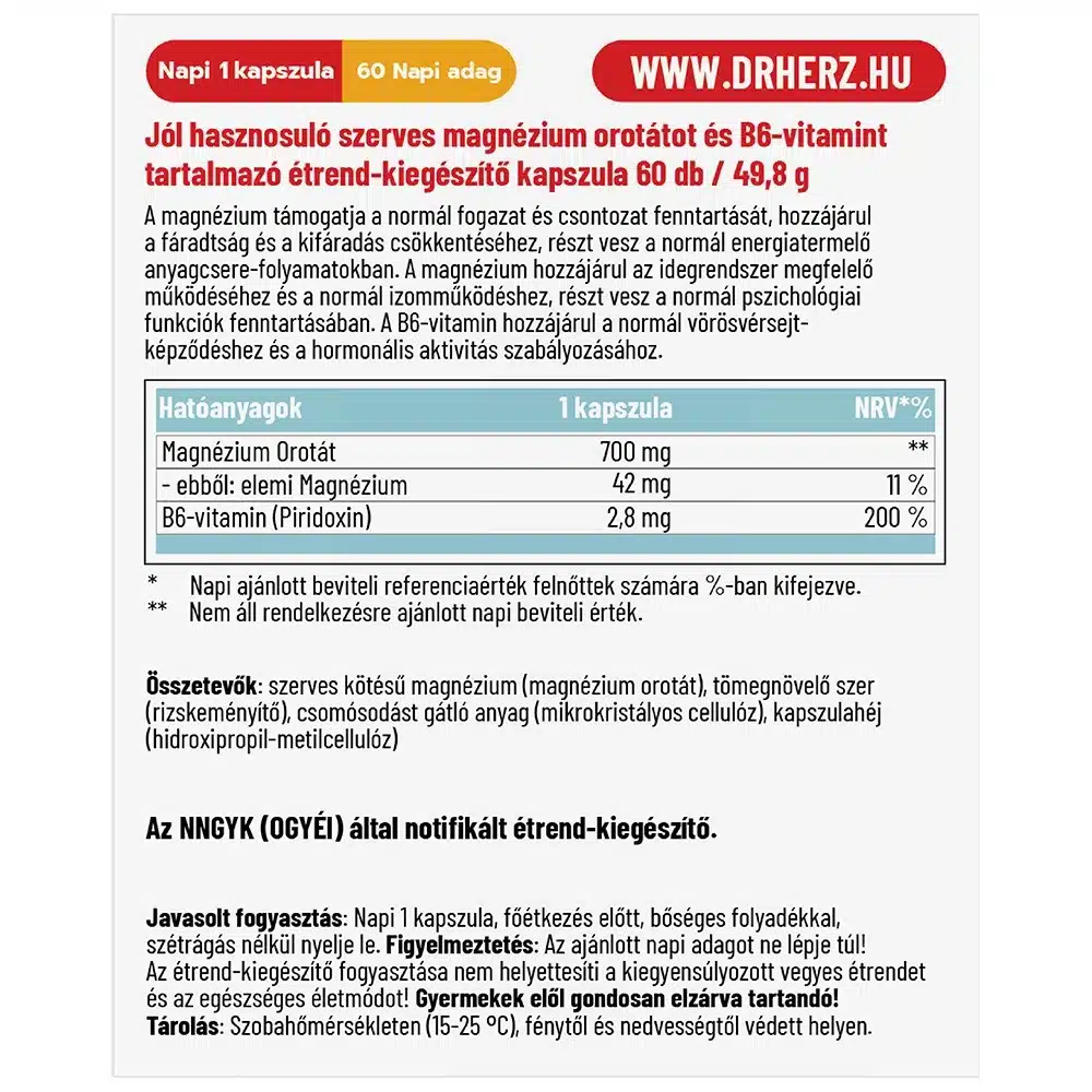 Dr. Herz Magnézium Orotát+B6-vitamin kapszula - 60db - Image 2