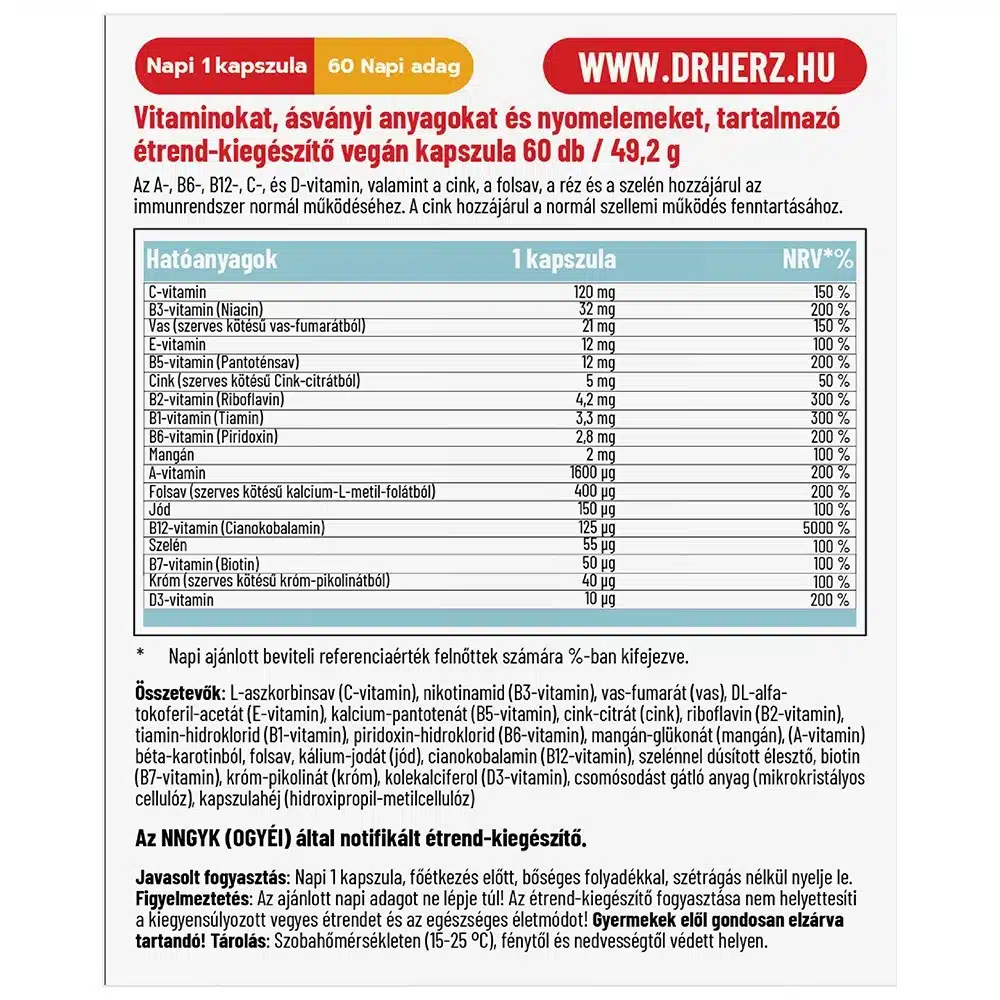 Dr. Herz Vegan Multivitamin komplex kapszula - 60db - Image 2