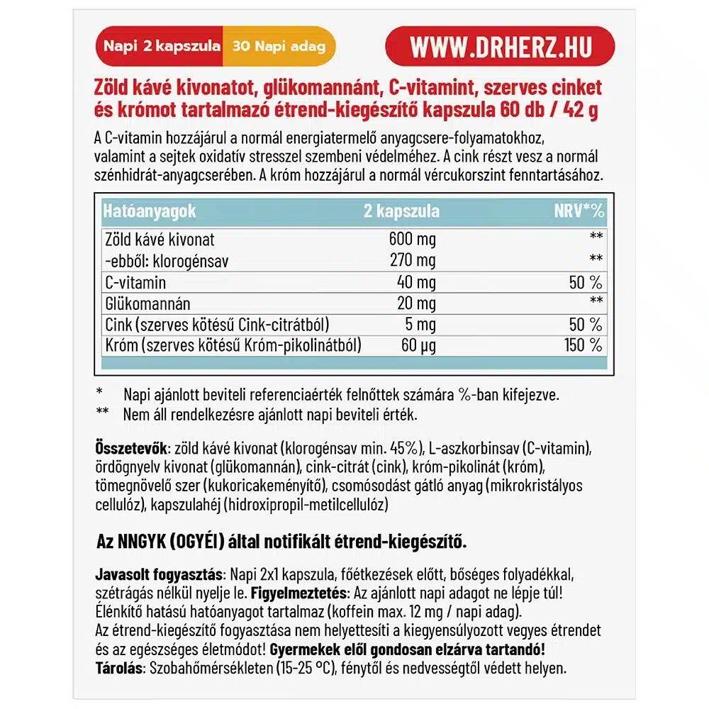 Dr. Herz Zöld Kávé Forte + C-vitamin + Glükomannán kapszula - 60db - Image 2