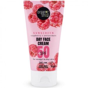 Organic Shop Fényvédő nappali arckrém málnával és antioxidánsokkal SPF50 (normál és száraz bőrre)  50ml