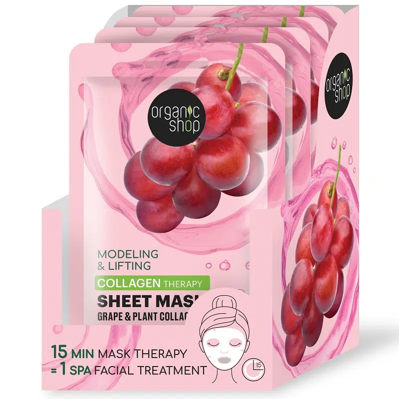 Organic Shop Feszesítő fátyolmaszk szőlővel és növényi kollagénnel 25g