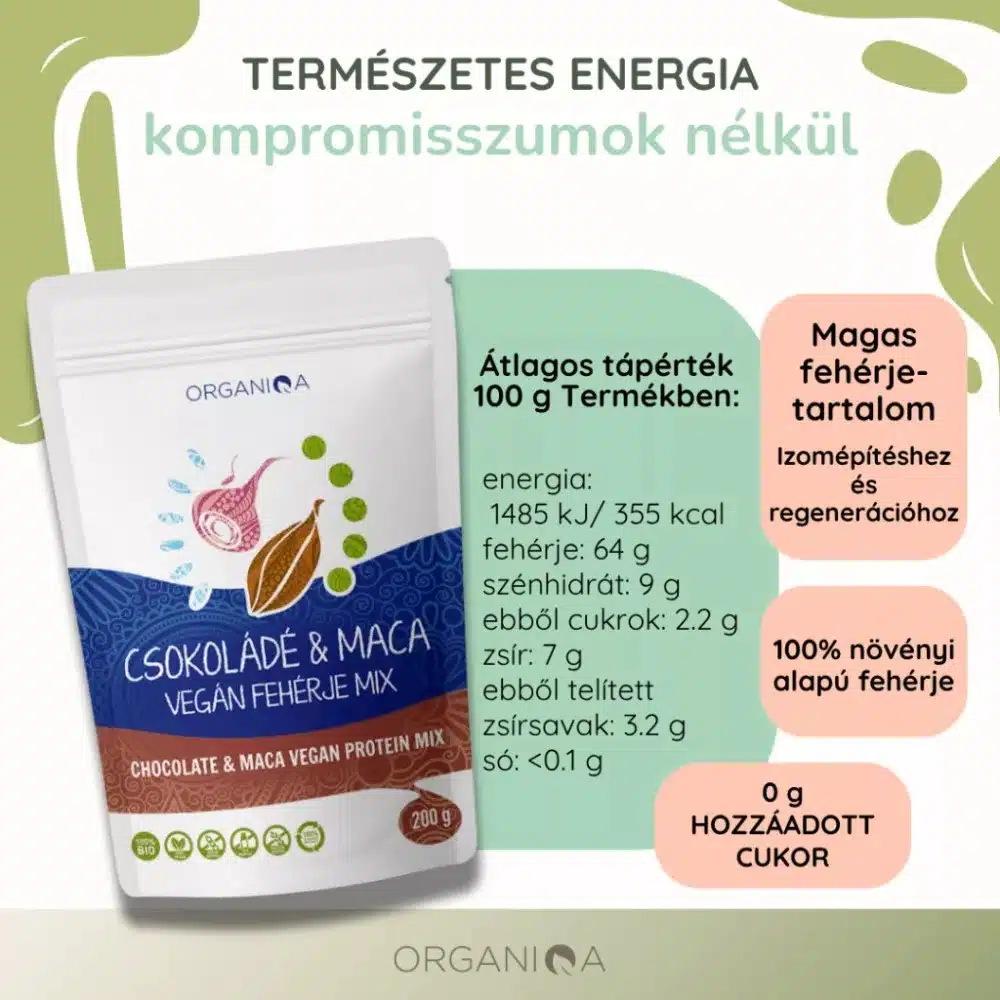 Organiqa 100% bio csokoládé-maca vegán fehérje mix - 200g - Image 4