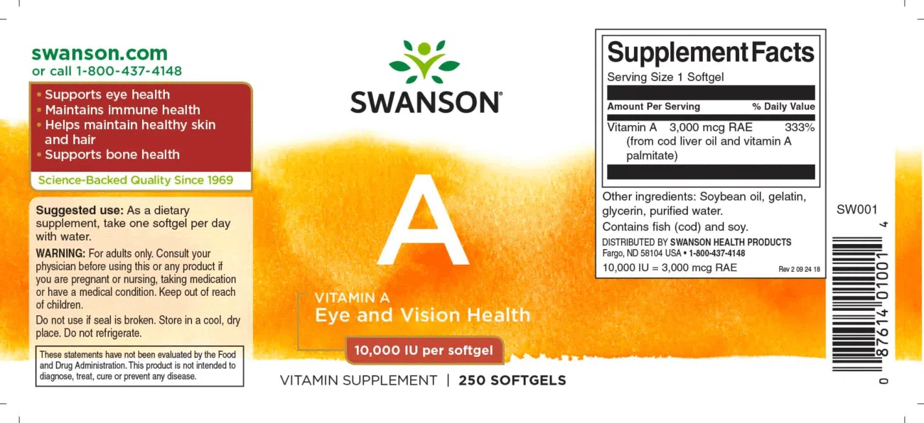 Swanson A-10000 vitamin gélkapszula - 250 db - Image 2