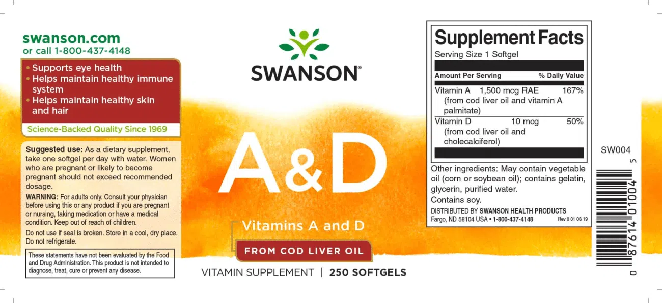 Swanson A-vitamin és D-vitamin halolajból - 250 db - Image 2