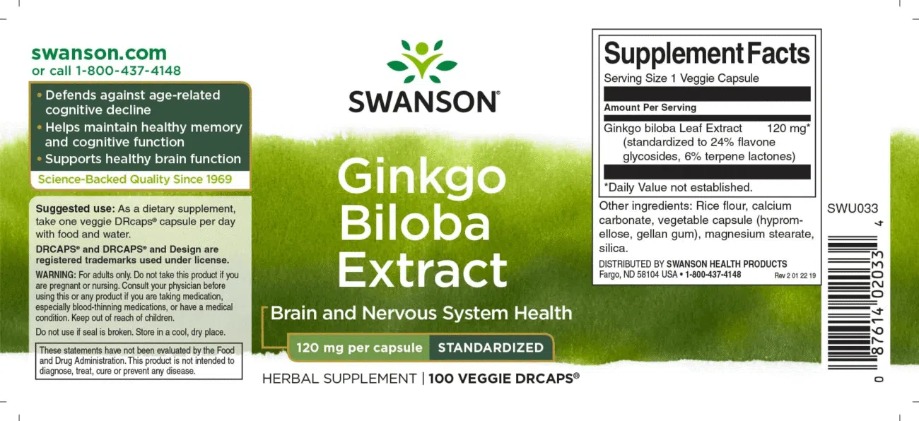 Swanson Ginkgo Biloba kivonat kapszula - 100db - Image 2