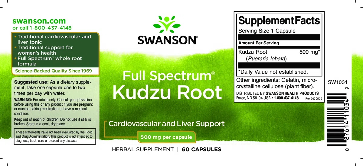 Swanson Kudzu Root (Kudzu gyökér) 500mg kapszula - 60db - Image 2