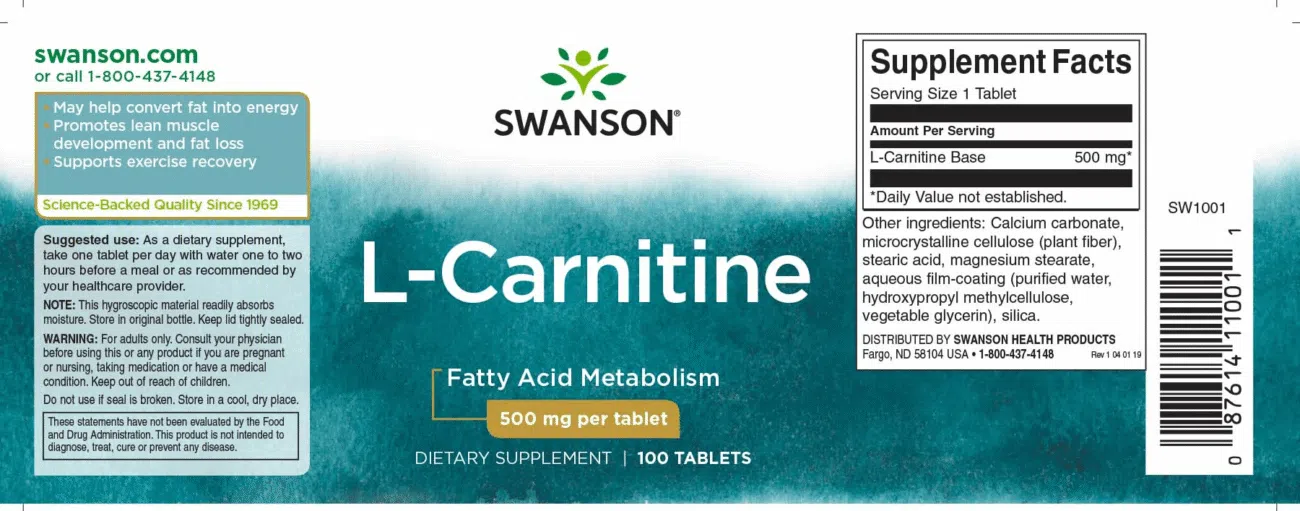 Swanson L-Carnitine tabletta - 100db - Image 2
