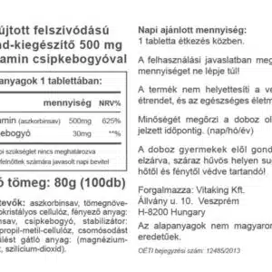 Vitaking C-500 C-vitamint és csipkebogyót tartalmazó RETARD tabletta - 100db - Image 2