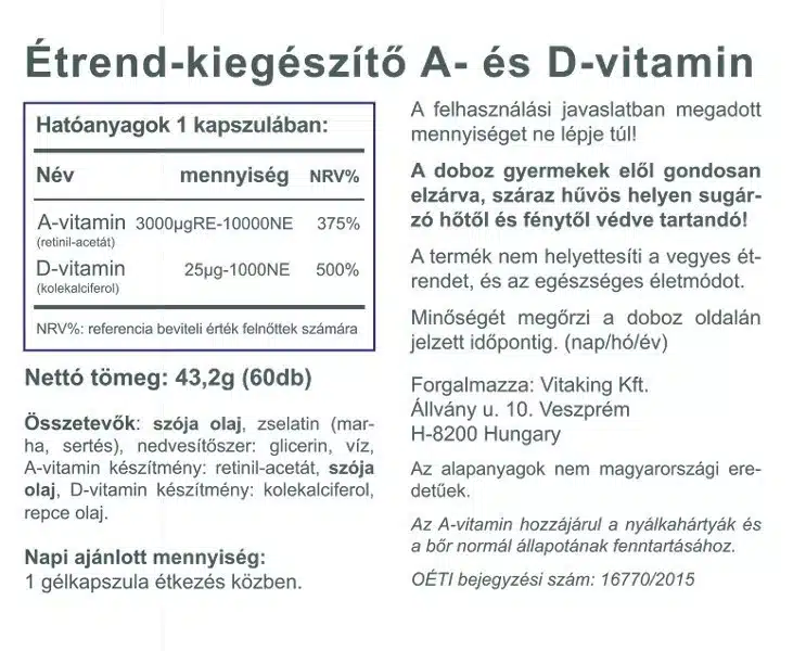 Vitaking A&D vitamin kapszula - 60 db - Image 2