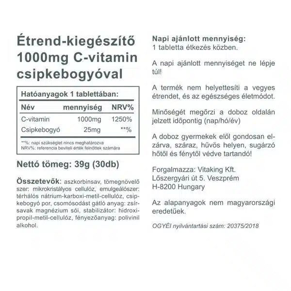 Vitaking C-vitamin 1000mg tabletta - 30db - Image 3