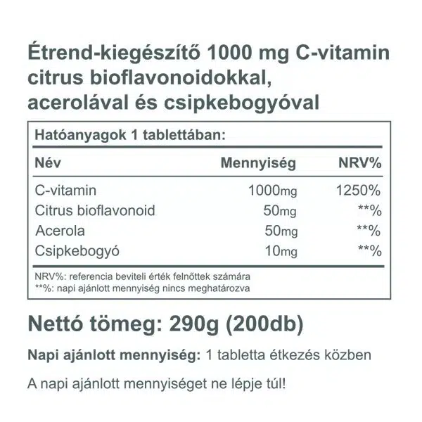 Vitaking C-vitamin 1000mg Bioflavonoid, acerola, csipkebogyó tabletta - 200db - Image 3