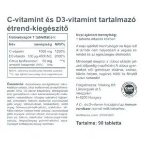 Vitaking C-vitamin 1000mg + D3-vitamin 4000NE tabletta – 90db - Image 3