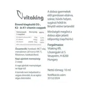 Vitaking D3-K2-K1 vitamin csepp MCT olajjal - 10ml - Image 2