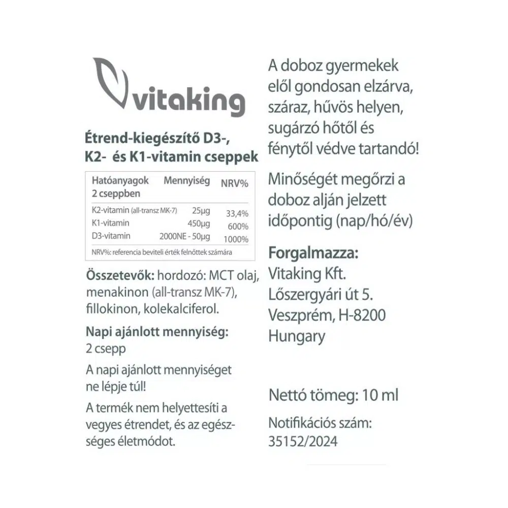 Vitaking D3-K2-K1 vitamin csepp MCT olajjal - 10ml - Image 2