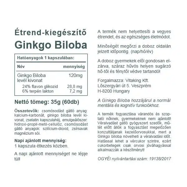 Vitaking Ginkgo Biloba Forte 120mg kapszula - 60db - Image 3