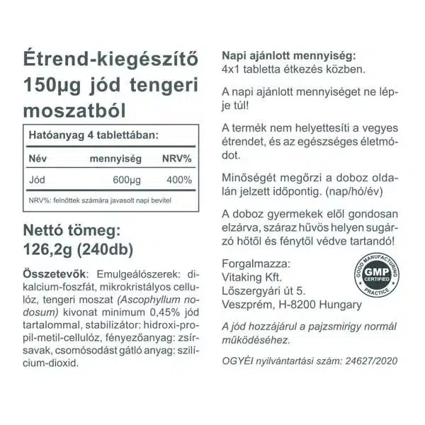 Vitaking Jód (IODINE) tabletta - 240db - Image 2