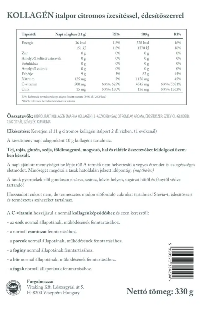 Vitaking Kollagén Citrom ízű italpor - 330g - Image 2