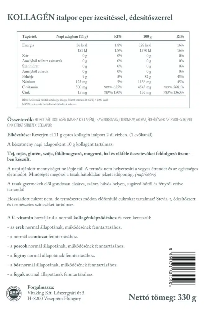 Vitaking Kollagén Eper ízű italpor - 330g - Image 2