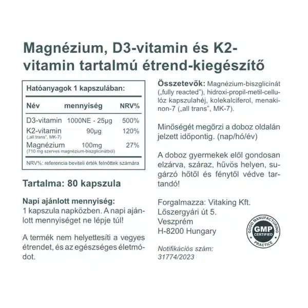 Vitaking Magne Trio Mg + K2 + D3-vitamin kapszula - 80db - Image 2