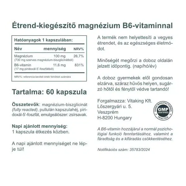 Vitaking Magnézium Biszglicinát + P5P (B6-vitamin) kapszula - 60db - Image 2