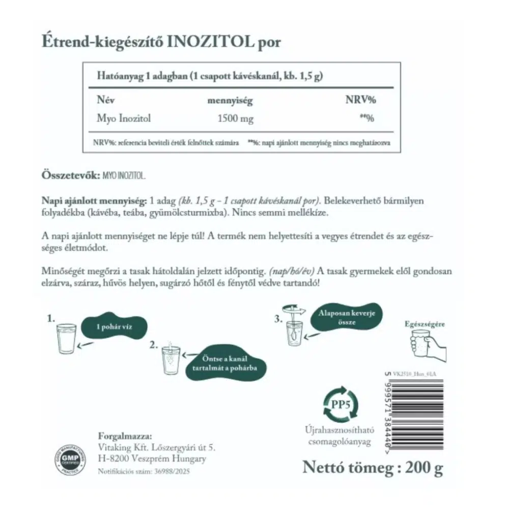 Vitaking Myo-Inozitol tasakos por - 200g - Image 2