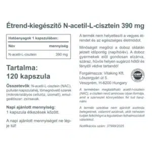 Vitaking NAC-390 N-Acetil L-Cisztein immunerősítő és nyákoldó kapszula - 120db - Image 2