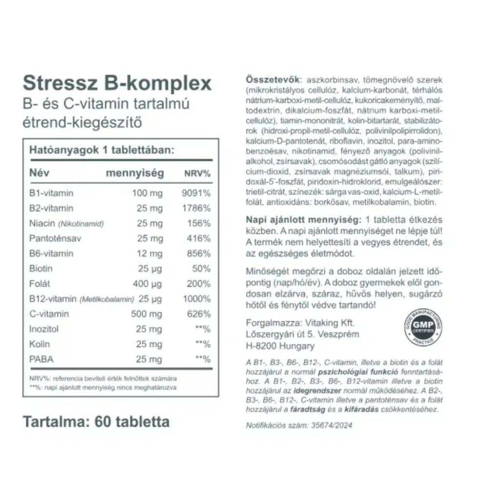Vitaking Stressz B-komplex vitamin tabletta - 60 db - Image 2