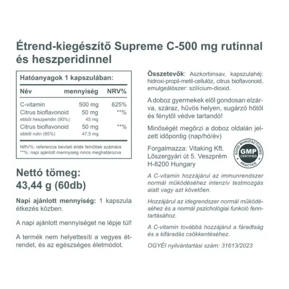 Vitaking Supreme C-vitamin 500mg kapszula - 60db - Image 2
