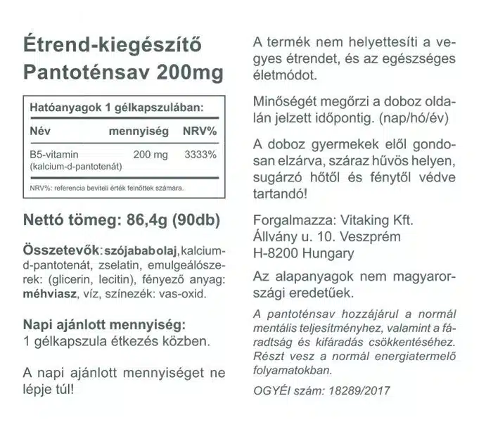 Vitaking Vitamin-B5 pantoténsav-gélkapszula – 90db - Image 2