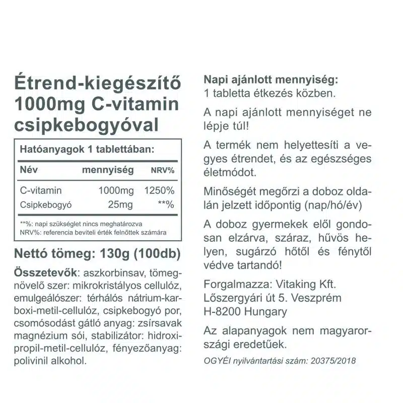 Vitaking C-Vitamin 1000mg tabletta - 100db - Image 3