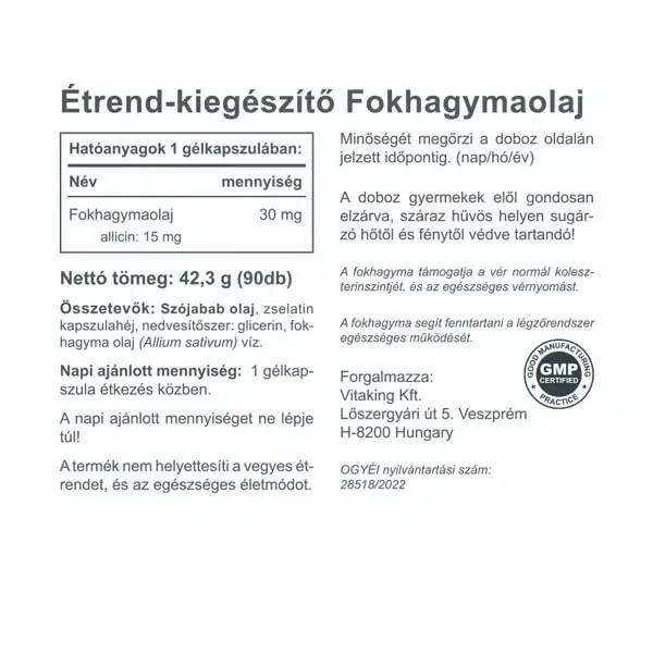 Vitaking fokhagymaolaj lágyzselatin kapszula - 90 db - Image 2