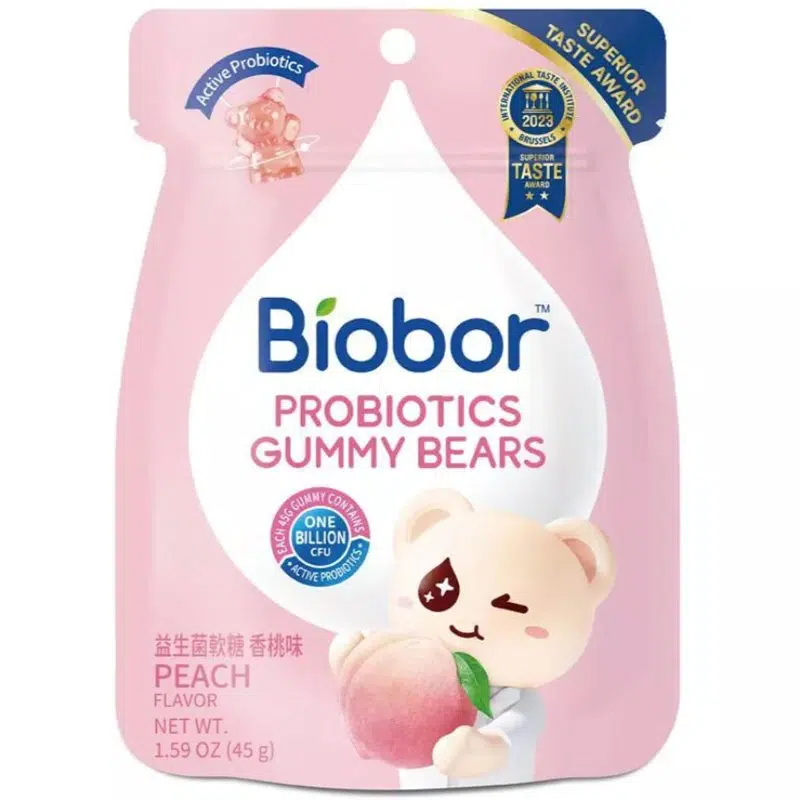 BIOBOR Őszibarack ízű gumicukorka probiotikus baktériumtörzsekkel - 45 g