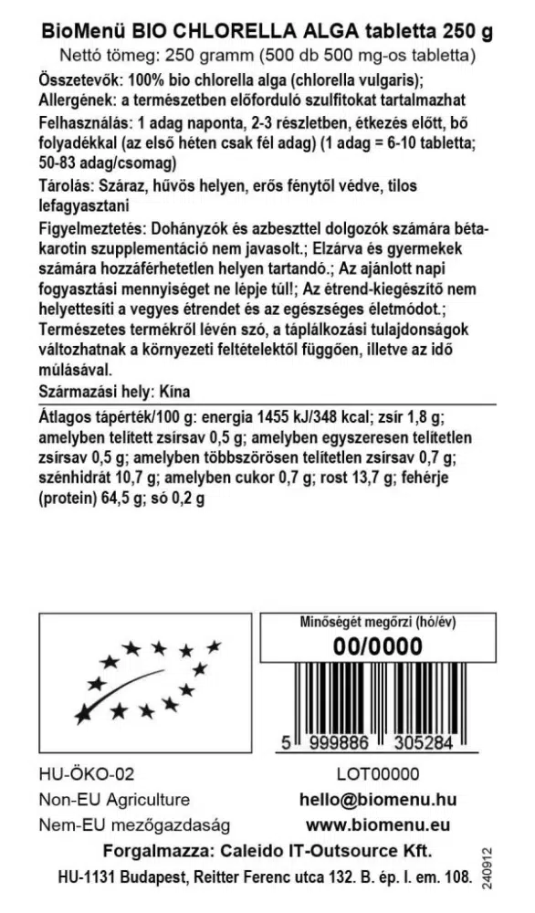 Biomenü bio chlorella algatabletta - 250g - Image 2
