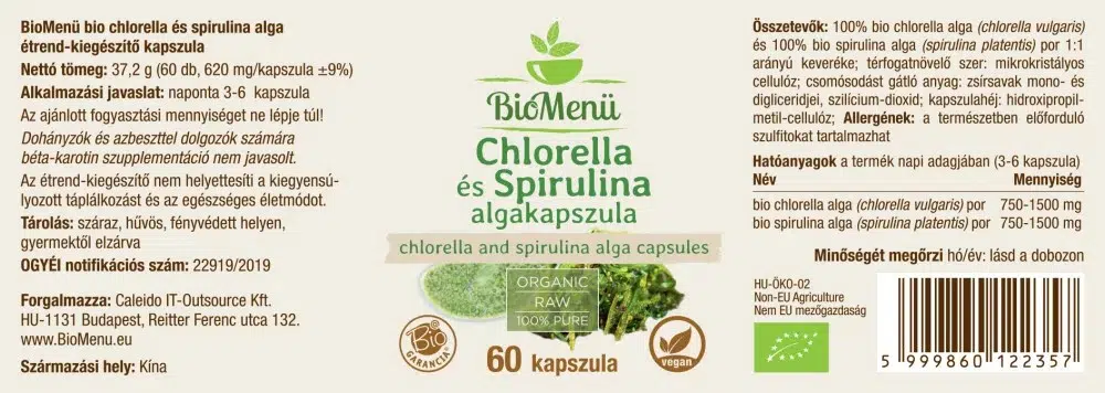 Biomenü Bio Chlorella és Spirulina alga kapszula - 60db - Image 2