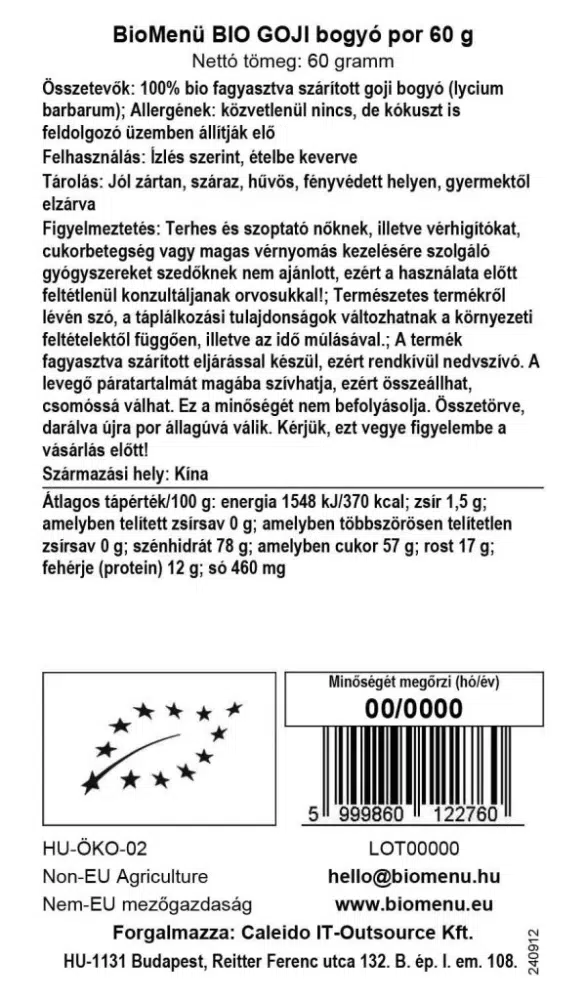 Biomenü bio goji bogyó por - 60g - Image 2