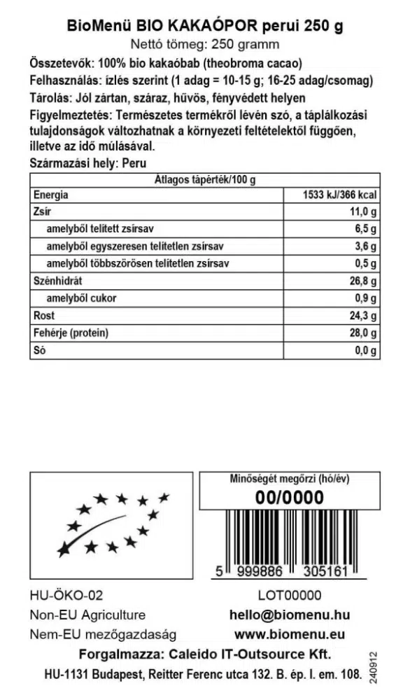 Biomenü bio perui kakaópor - 250g - Image 2