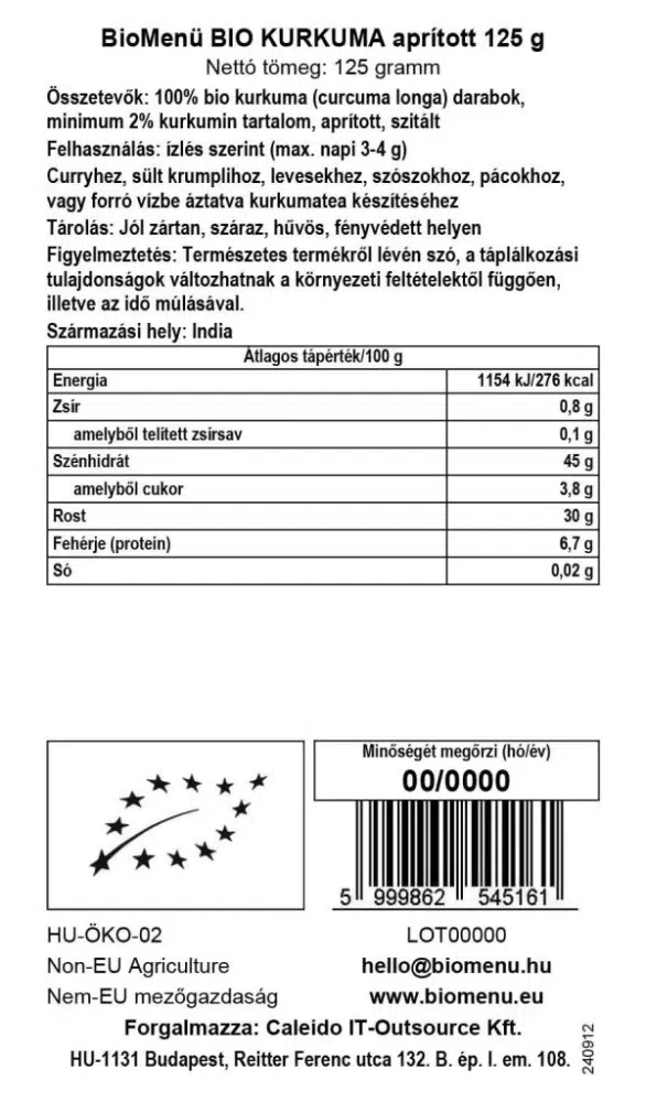 Biomenü Bio kurkuma aprított - 125g - Image 2