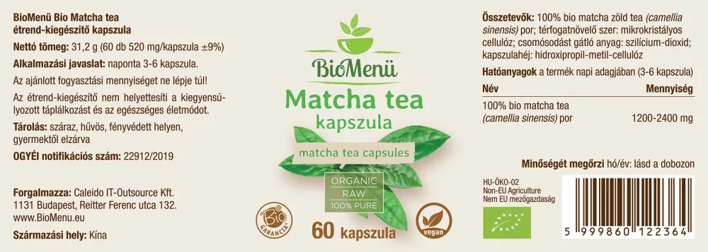 Biomenü Bio Matcha tea kapszula - 60db - Image 2