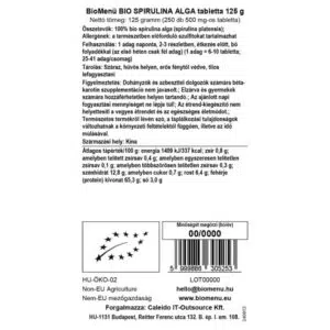 Biomenü bio Spirulina algatabletta - 125g - Image 2