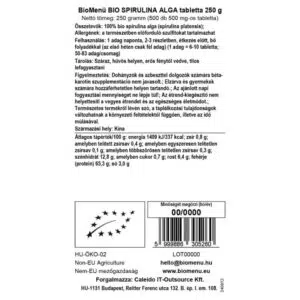 Biomenü bio Spirulina algatabletta - 250g - Image 2