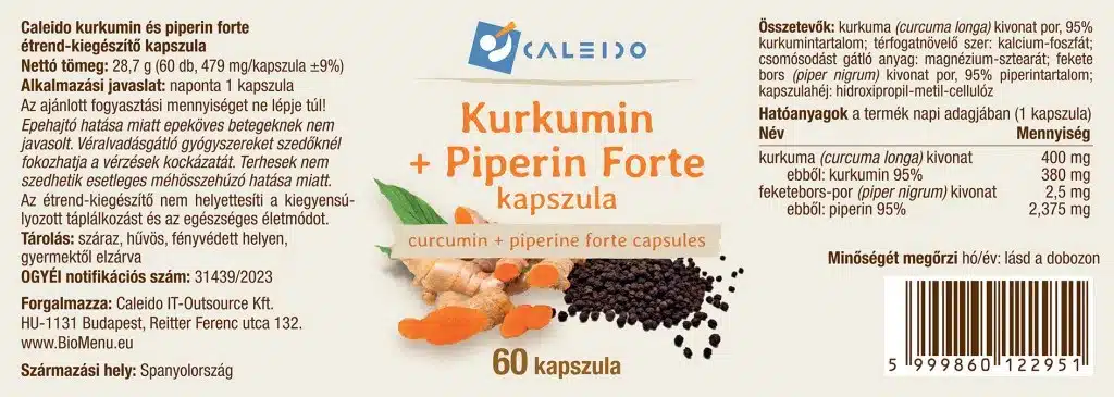 Caleido Kurkumin + Piperin Forte kapszula - 60db - Image 2